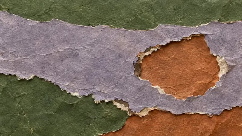 Torn paper texture in moss lilac copper