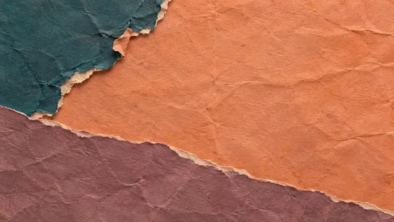 Torn paper texture in burnt peach teal mauve