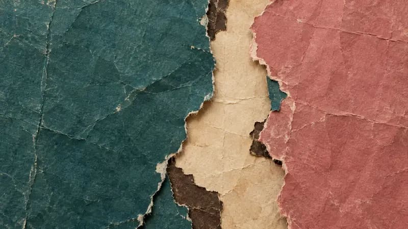 Torn paper texture in deep teal dusty rose parchment